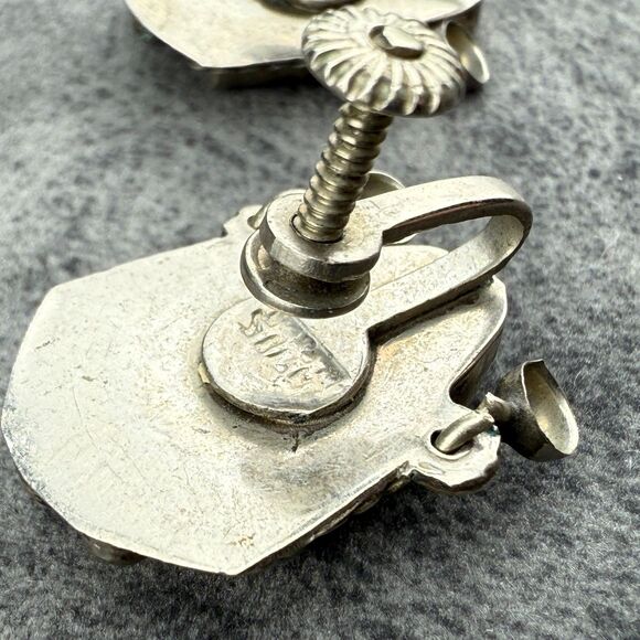 Alpaca Silver Aztec Mask Tiki Carved MOP Screw-back Clip Earrings VTG Mexico - Picture 8 of 13